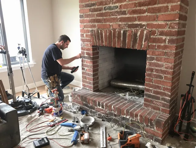 Duxbury Chimney Sweep specialist finalizing chimney liner service in Duxbury, MA
