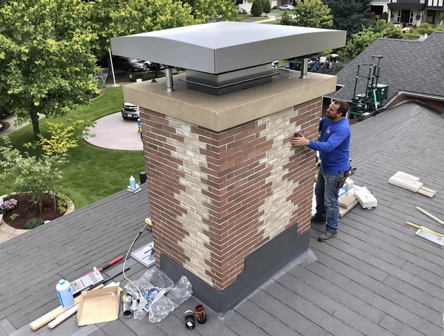 Duxbury Chimney Sweep team working on a custom chimney remodel in Duxbury, MA